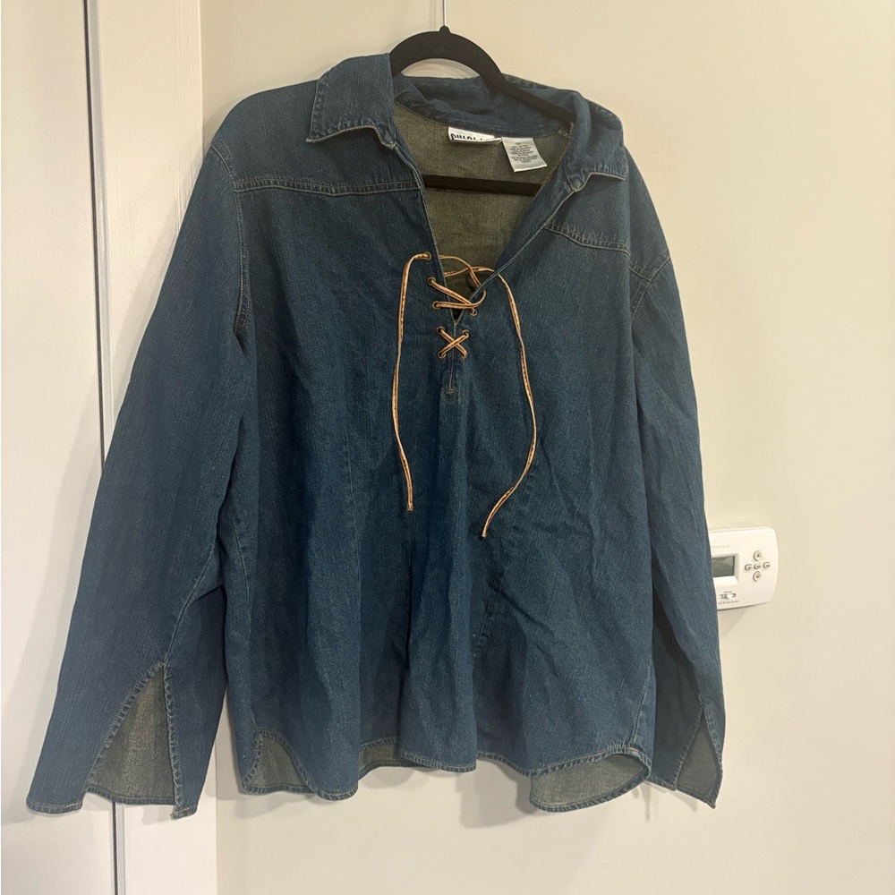 Vintage Denim Lace-Up Shirt